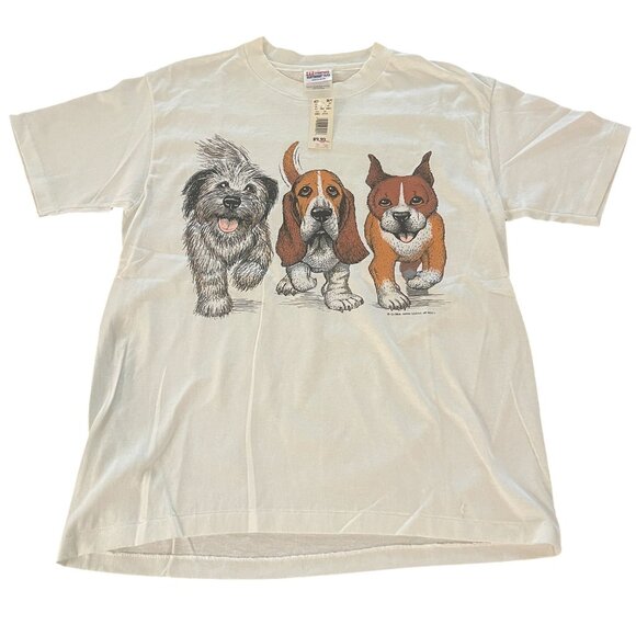 Hanes Tops - VTG Hanes Heavyweight 50/50 3 Dogs Double Side SS T-shirt Made In USA, Sz M NWT